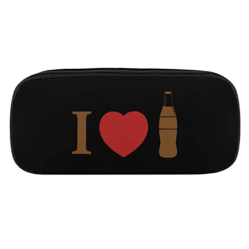 I Love Coke Pencil Case PU Leather Pencil Pen Bag Large Capacity Pen Box Pencil Pouch Makeup Bag with Zip