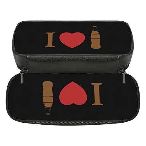 I Love Coke Pencil Case PU Leather Pencil Pen Bag Large Capacity Pen Box Pencil Pouch Makeup Bag with Zip