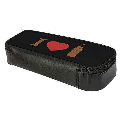 I Love Coke Pencil Case PU Leather Pencil Pen Bag Large Capacity Pen Box Pencil Pouch Makeup Bag with Zip