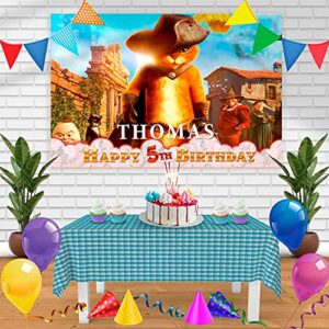 cakecery puss in boots birthday banner personalized party backdrop decoration 60×42 inches – 5×3 feet