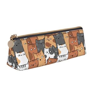 triangle leather pencil case with zipper cute cats pencil bag makeup cosmetic pouch for girls boys school work office