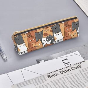 Triangle Leather Pencil Case With Zipper Cute Cats Pencil Bag Makeup Cosmetic Pouch For Girls Boys School Work Office