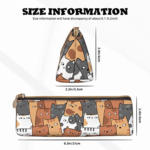 Triangle Leather Pencil Case With Zipper Cute Cats Pencil Bag Makeup Cosmetic Pouch For Girls Boys School Work Office