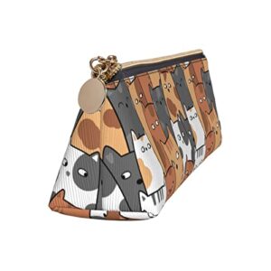 Triangle Leather Pencil Case With Zipper Cute Cats Pencil Bag Makeup Cosmetic Pouch For Girls Boys School Work Office