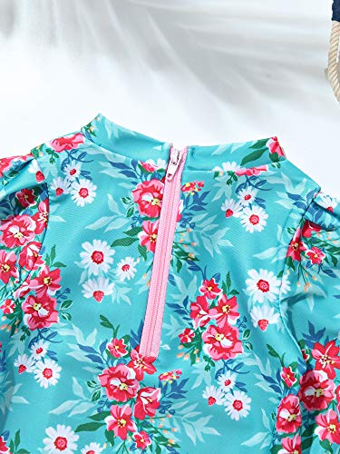 Moily Infant Baby Girls Long Sleeve Floral Ruffles One Piece Swimsuit Rash Guard Shirts Bathing Suit Blue 6-12 Months