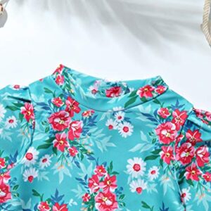 Moily Infant Baby Girls Long Sleeve Floral Ruffles One Piece Swimsuit Rash Guard Shirts Bathing Suit Blue 6-12 Months