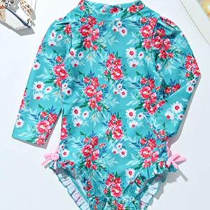 Moily Infant Baby Girls Long Sleeve Floral Ruffles One Piece Swimsuit Rash Guard Shirts Bathing Suit Blue 6-12 Months