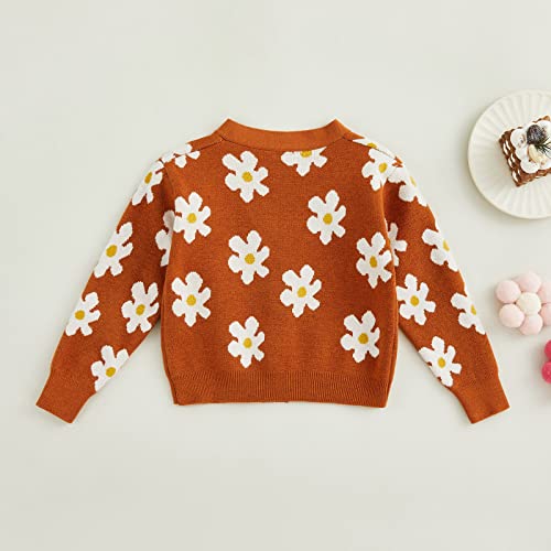 Toddler Baby Girl Cardigan Long Sleeve Floral Button Knit Sweater Coats Top Cute Fall Winter Knitwear Jacket Warm Clothes (Brown,2-3T)