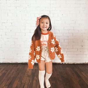 Toddler Baby Girl Cardigan Long Sleeve Floral Button Knit Sweater Coats Top Cute Fall Winter Knitwear Jacket Warm Clothes (Brown,2-3T)