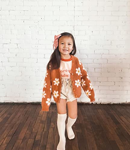 Toddler Baby Girl Cardigan Long Sleeve Floral Button Knit Sweater Coats Top Cute Fall Winter Knitwear Jacket Warm Clothes (Brown,2-3T)