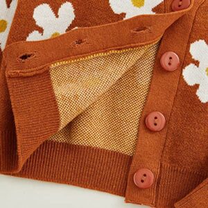 Toddler Baby Girl Cardigan Long Sleeve Floral Button Knit Sweater Coats Top Cute Fall Winter Knitwear Jacket Warm Clothes (Brown,2-3T)