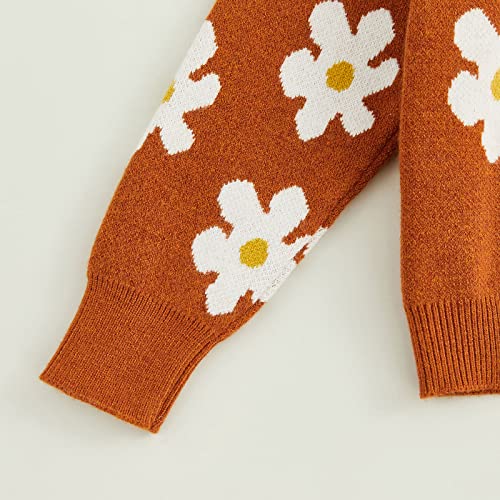 Toddler Baby Girl Cardigan Long Sleeve Floral Button Knit Sweater Coats Top Cute Fall Winter Knitwear Jacket Warm Clothes (Brown,2-3T)