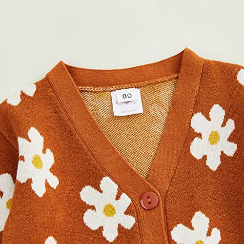 Toddler Baby Girl Cardigan Long Sleeve Floral Button Knit Sweater Coats Top Cute Fall Winter Knitwear Jacket Warm Clothes (Brown,2-3T)