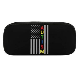 autism awareness puzzle usa flag pencil case pu leather pencil pen bag large capacity pen box pencil pouch makeup bag with zip