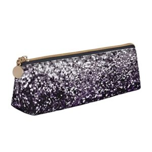 ykklima purple black silver glitter pattern leather pencil case zipper pen makeup cosmetic holder pouch stationery bag for school, work, office