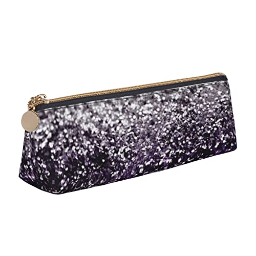 Ykklima Purple Black Silver Glitter Pattern Leather Pencil Case Zipper Pen Makeup Cosmetic Holder Pouch Stationery Bag for School, Work, Office