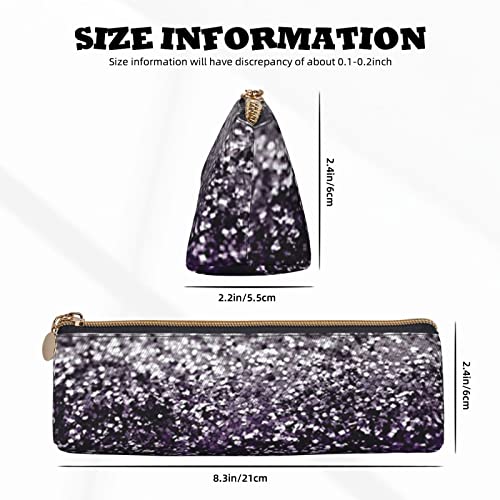 Ykklima Purple Black Silver Glitter Pattern Leather Pencil Case Zipper Pen Makeup Cosmetic Holder Pouch Stationery Bag for School, Work, Office