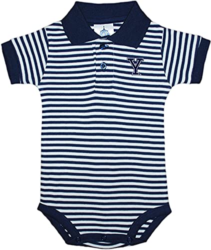 Creative Knitwear Yale Bulldogs Newborn Striped Polo Bodysuit