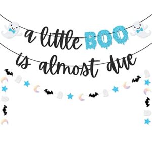 blue black a little boo is almost due banner garland for halloween boy baby shower decorations