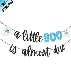 Blue Black A Little Boo is Almost Due Banner Garland for Halloween Boy Baby Shower Decorations