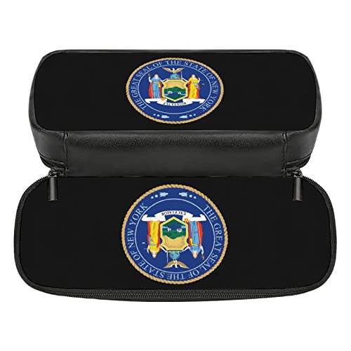 Great Seal of New York State Pencil Case PU Leather Pencil Pen Bag Large Capacity Pen Box Pencil Pouch Makeup Bag with Zip