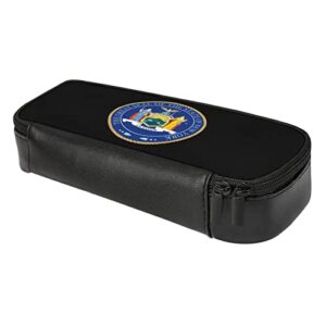 Great Seal of New York State Pencil Case PU Leather Pencil Pen Bag Large Capacity Pen Box Pencil Pouch Makeup Bag with Zip