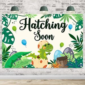 hatching soon backdrop banner decor green – dinosaur baby shower party theme decorations for welcome baby gender reveal supplies