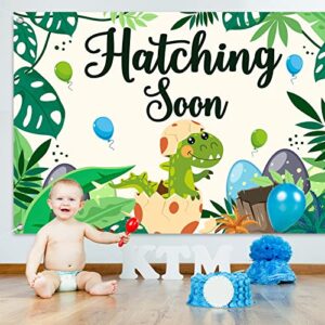 Hatching Soon Backdrop Banner Decor Green - Dinosaur Baby Shower Party Theme Decorations for Welcome Baby Gender Reveal Supplies