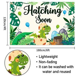 Hatching Soon Backdrop Banner Decor Green - Dinosaur Baby Shower Party Theme Decorations for Welcome Baby Gender Reveal Supplies