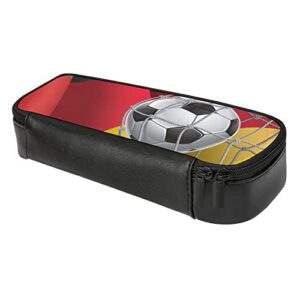 Soccer Goal and German Flag Pencil Case PU Leather Pencil Pen Bag Large Capacity Pen Box Pencil Pouch Makeup Bag with Zip