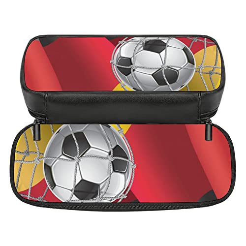 Soccer Goal and German Flag Pencil Case PU Leather Pencil Pen Bag Large Capacity Pen Box Pencil Pouch Makeup Bag with Zip