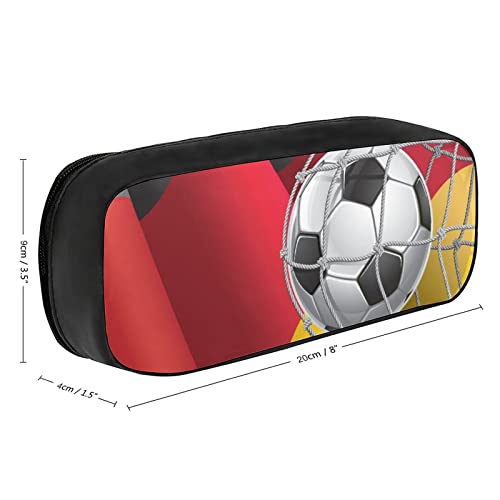 Soccer Goal and German Flag Pencil Case PU Leather Pencil Pen Bag Large Capacity Pen Box Pencil Pouch Makeup Bag with Zip