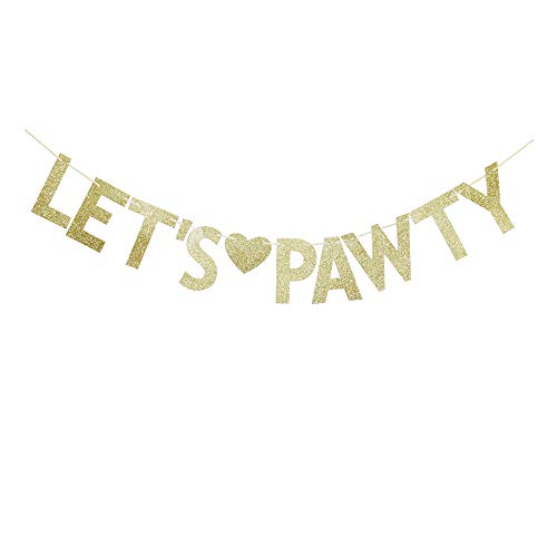 Gold Glitter Let's Pawty Banner for Pet Dogs Birthday Party Sign Decorations