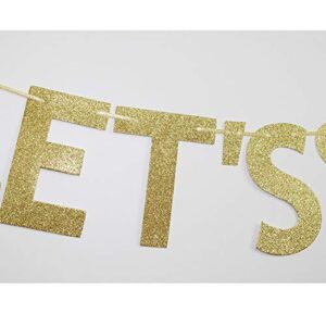 Gold Glitter Let's Pawty Banner for Pet Dogs Birthday Party Sign Decorations