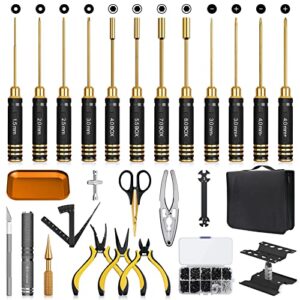 RC Car Hobby Tool Kit: Screwdriver Set (Hex Nut Slot Phillips), Pliers, Wrench, Stand, Body Reamer, 26 Pcs Repair Tools for RC Drone Helicopter Airplane Compatible with Traxxas Arrma RC Cars