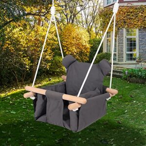 RedSwing Canvas Baby Swing, Wooden Hanging Swing Seat Chair Indoor Outdoor, Toddler Swing Seat with Safety Belt, Baby Hammock Swing for Backyard, Dark Gray