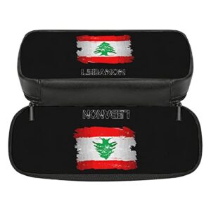 Flag of Lebanon Pencil Case PU Leather Pencil Pen Bag Large Capacity Pen Box Pencil Pouch Makeup Bag with Zip