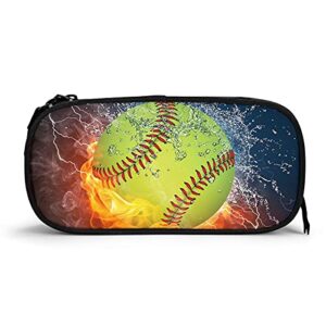 virtualshelf fire baseball big capacity pen case with zipper large storage pencil pouch for girl boy business office(black),one size