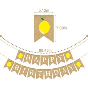 Jute Burlap Happy Birthday Banner with Lemon Lemonade Birthday Party Garland Decoration