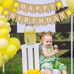 Jute Burlap Happy Birthday Banner with Lemon Lemonade Birthday Party Garland Decoration