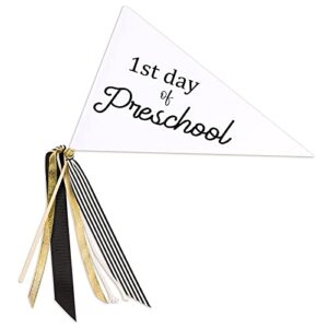 cinpiuk first day of school flag diy 2022 back to school pennants, first day of preschool flag with ribbons make your own school photo prop