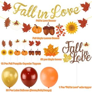 Autumn Bridal Shower Party Decorations, Fall in Love Banner Autumn Little Pumpkin Maple Leaves Acorn Party Cake Topper Balloon for Fall Theme Wedding Bachelorette Engagement Bride to be Valentines Day Party Supplies