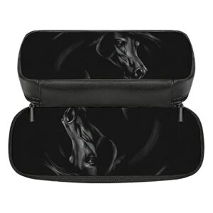 Black Arabian Horse Pencil Case PU Leather Pencil Pen Bag Large Capacity Pen Box Pencil Pouch Makeup Bag with Zip