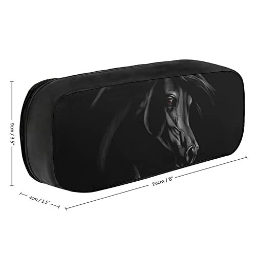 Black Arabian Horse Pencil Case PU Leather Pencil Pen Bag Large Capacity Pen Box Pencil Pouch Makeup Bag with Zip