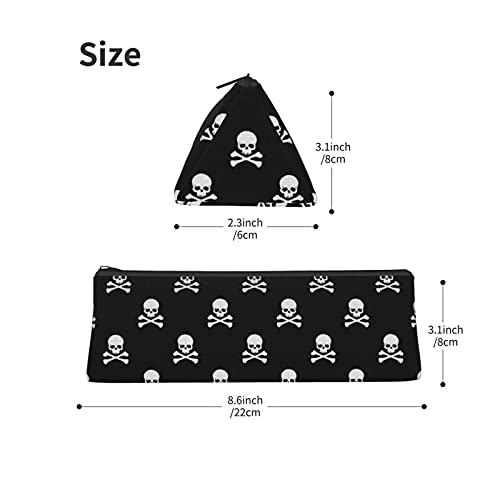 Skull Crossbones Black Triangle Pencil Pouch Large Capacity Multi Function Zipper Pencil Bag Organizer for Kids Or Adult Office Supplies Idea Gift