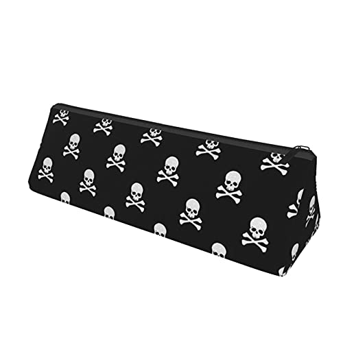 Skull Crossbones Black Triangle Pencil Pouch Large Capacity Multi Function Zipper Pencil Bag Organizer for Kids Or Adult Office Supplies Idea Gift