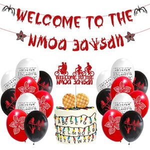 stranger party supplies welcome to the upside down banner plus cake topper and latex ballons for stranger party decorations
