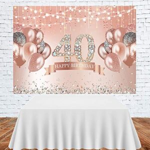 Lofaris Rose Gold Happy 40th Birthday Backdrop Shiny(Not Gliiter) Diamonds and Balloons Lights Birthday Background Forty Years Old Age Women Birthday Party Decorations Cake Table Banner 7x5ft Vinly