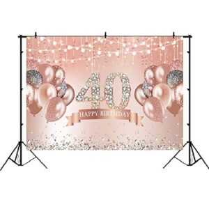 Lofaris Rose Gold Happy 40th Birthday Backdrop Shiny(Not Gliiter) Diamonds and Balloons Lights Birthday Background Forty Years Old Age Women Birthday Party Decorations Cake Table Banner 7x5ft Vinly