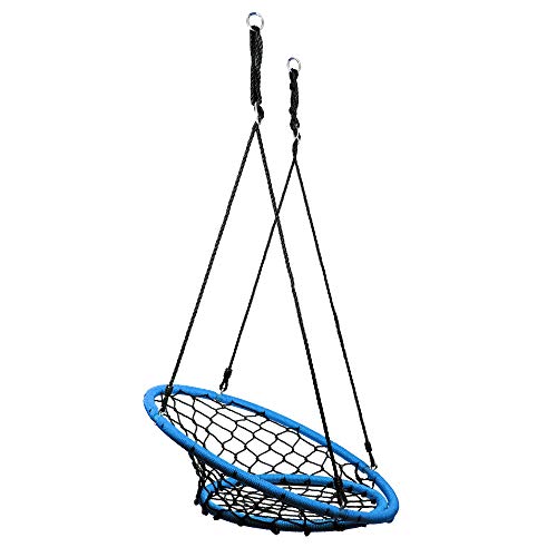 JumpOff Jo – Little Jo’s Web Chair Swing – 35 Inch Diameter Indoor & Outdoor Round Net Swing for Adults and Kids Ages 6+ - Hang from Swing Set, Porch, Tree, or Inside – 300 lbs Capacity - Blue